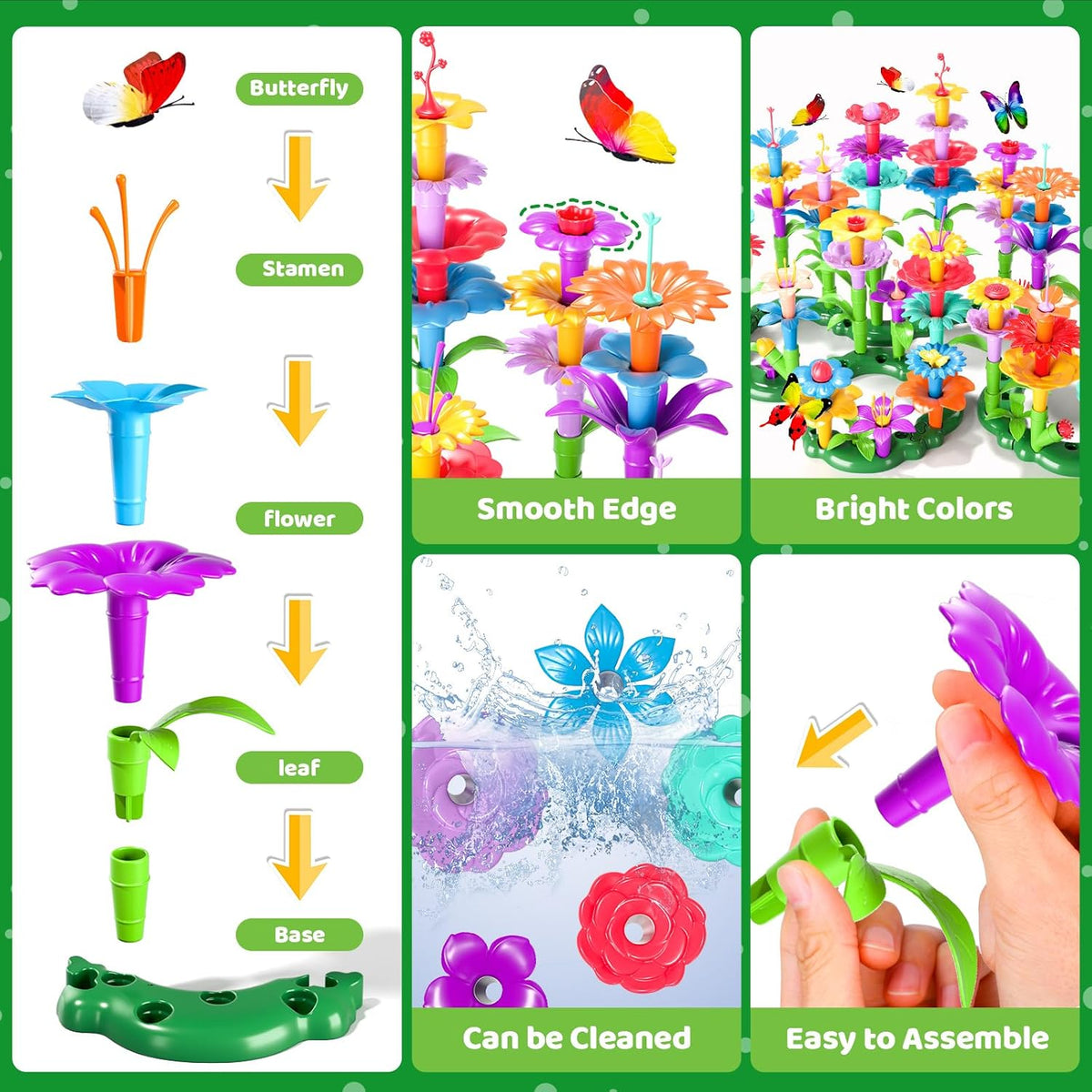Doloowee 184-piece flower garden building toy set with colorful flowers and storage box - view 7