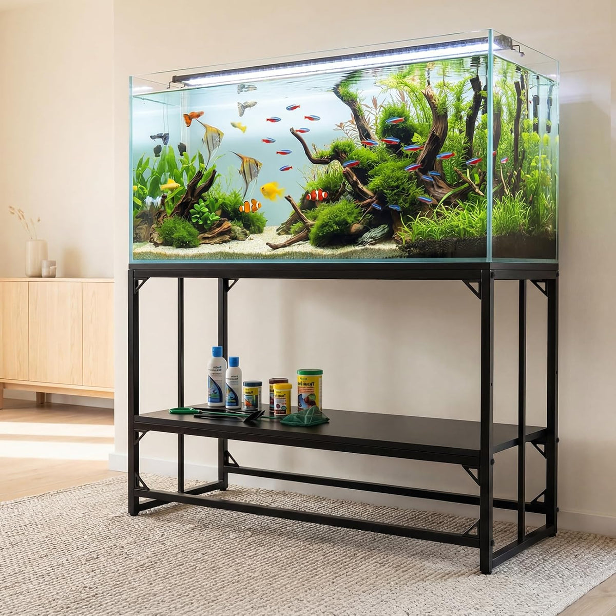 Fish Tank Stand, Reptile Tank, Turtle Tank, Breeder Tank Stand - Black / (50 Gallon)47.8"x19.7"