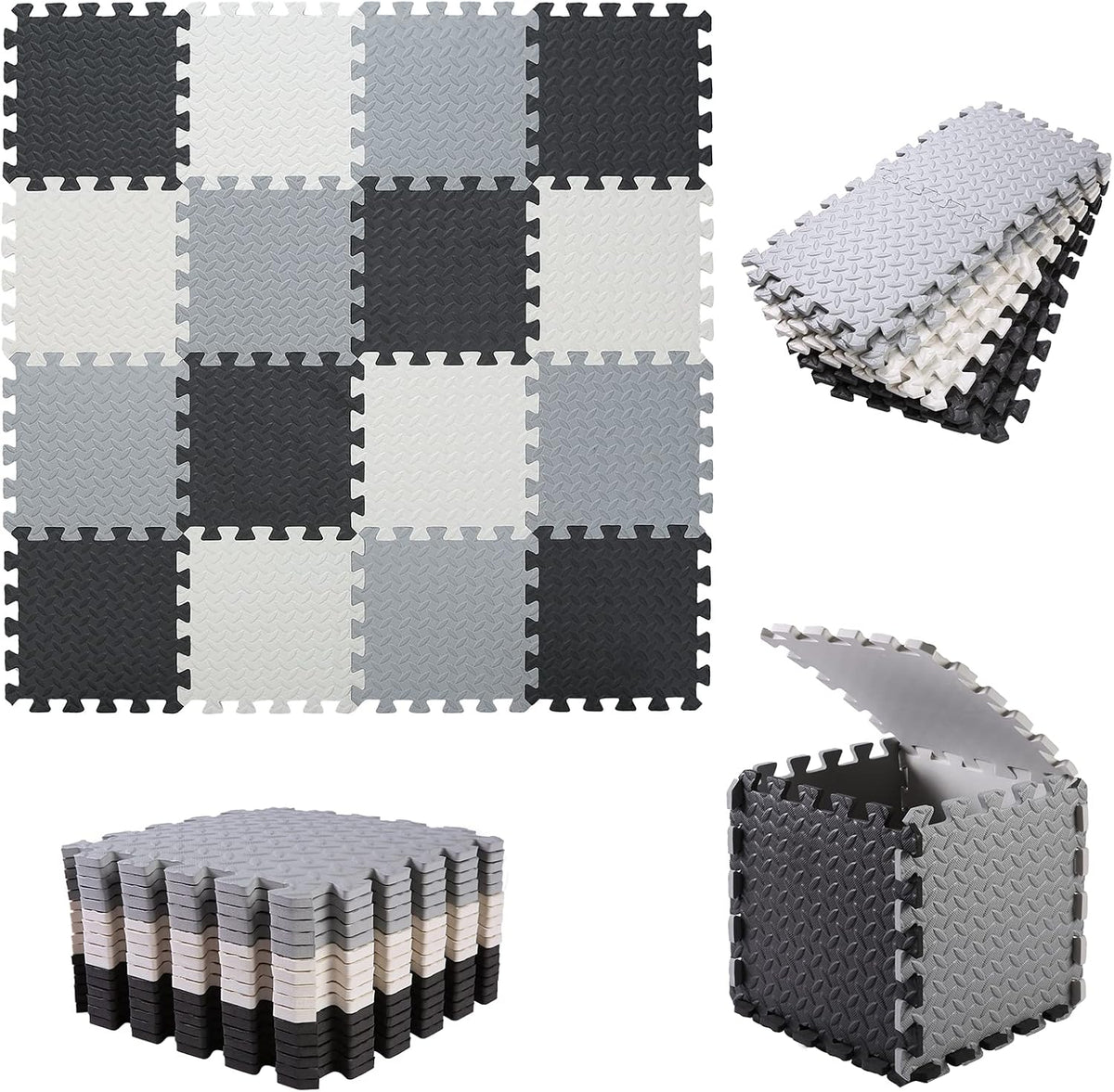 Foam Play Mat for Baby, Soft Non-Toxic Baby Playmat - White/Black/Gray / 16 Pcs/47.2*47.2 - image 2