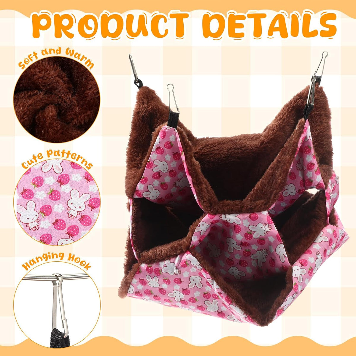 Weewooday 3 Tier Rat Hammock 3 Pcs Warm Ferret Hammock Bed for Small - Blue, pink, yellow - image 3