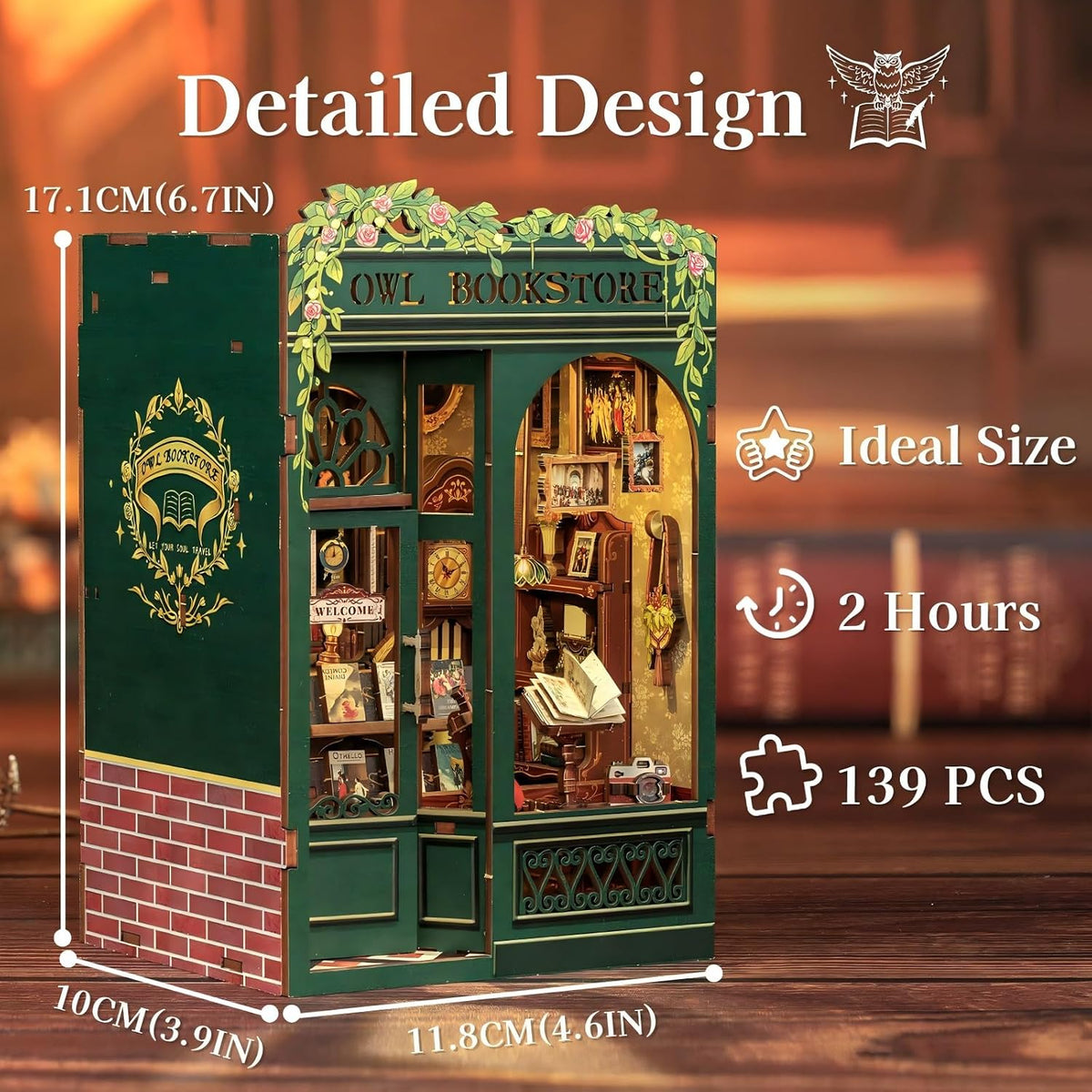 Fsolis Book Nook Kit Booknook Bookshop - Owl Bookstore - image 3