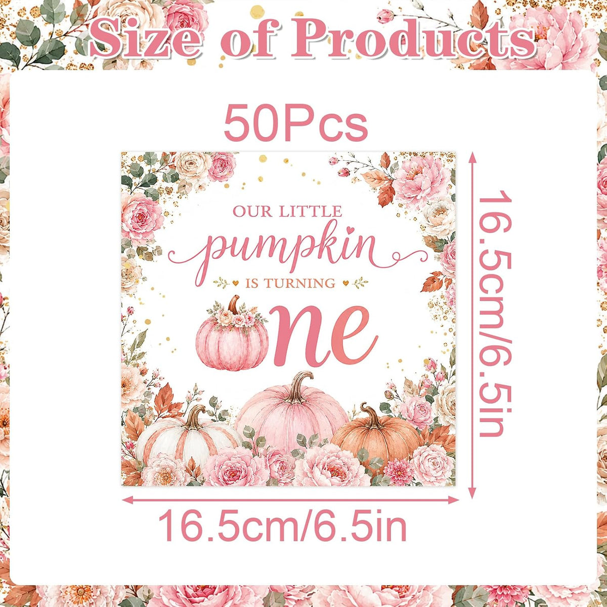 Yoyuspy 50 pink pumpkin baby shower napkins in gingham and polka dot prints - view 33