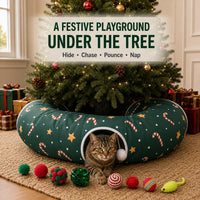 LUCKITTY Christmas cat tunnel bed with hanging ball and star pattern - view 2
