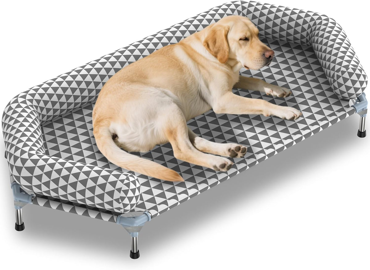 Kuntrust Elevated Outdoor Dog Bed, Medium Size, Cotton Material - Triangle / 6 sided Bolster X-Large
