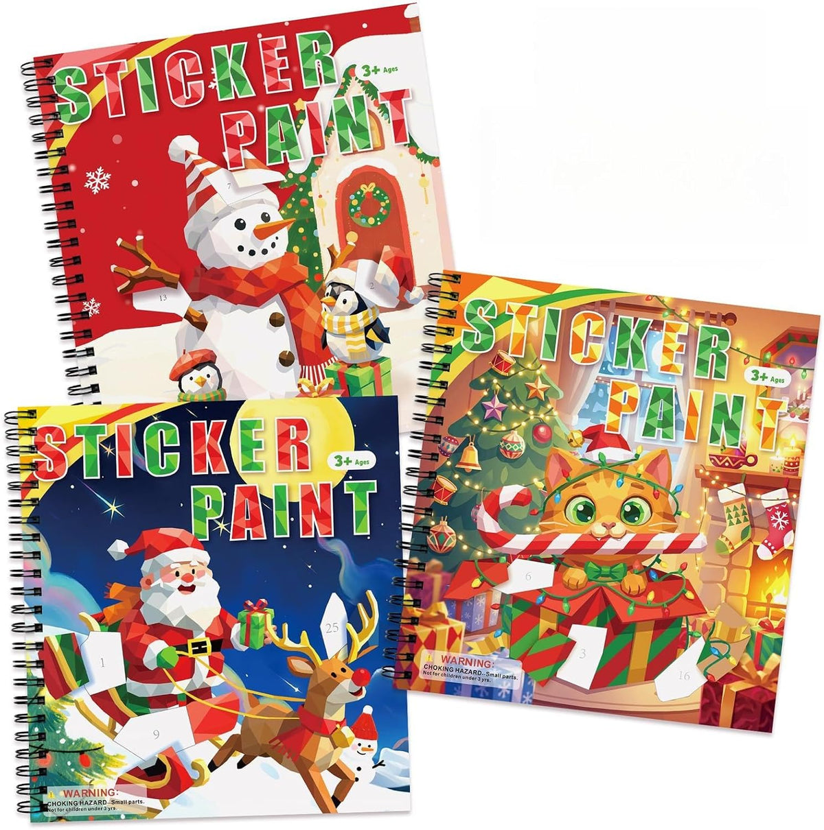 Homicozy 3Pcs Paint by Number Sticker Books for Kids 4-8 - Christmas-3pcs