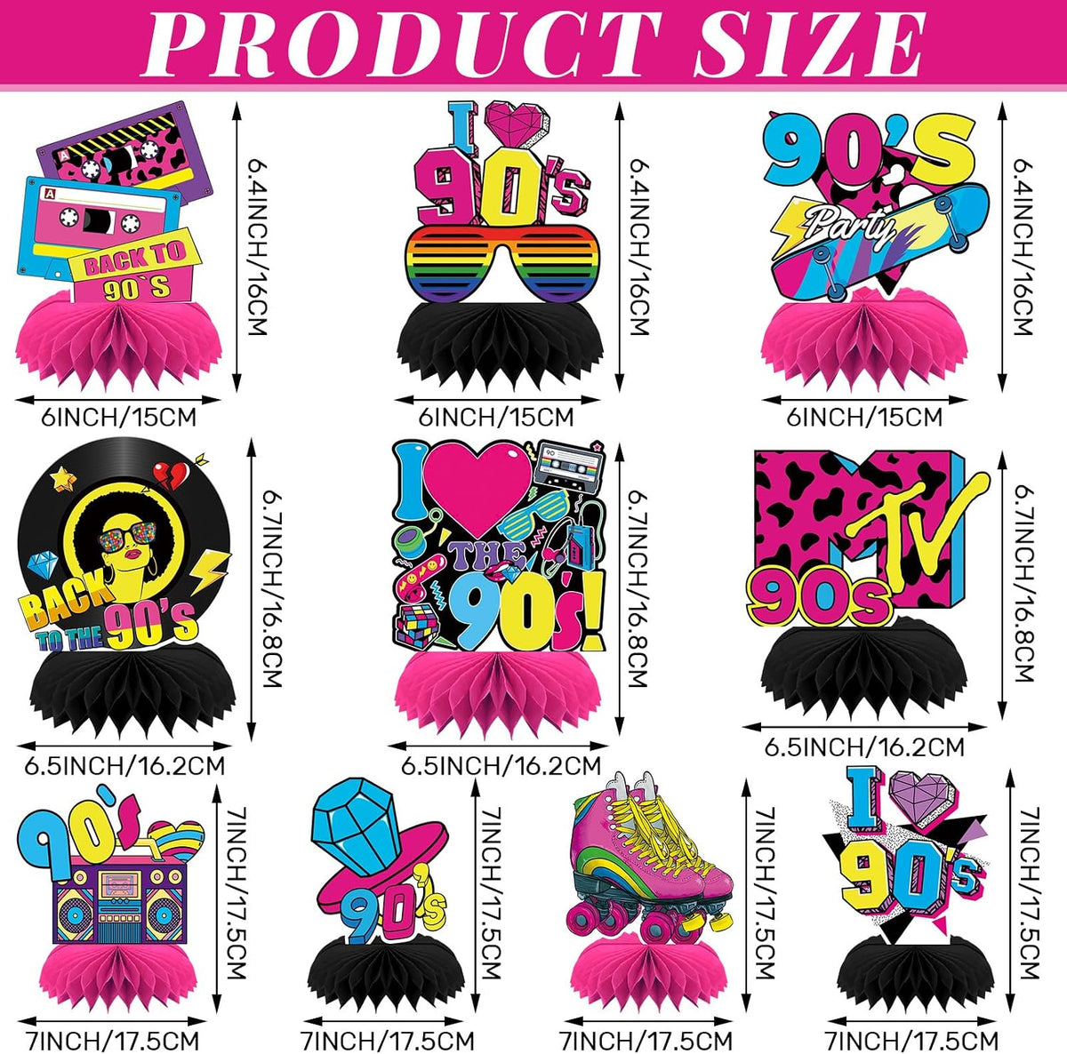 10 Pcs 80s Party Decorations, 1980s Table Honeycomb Centerpieces – Fun for Kids & Family - 90s Retro Style - image 2