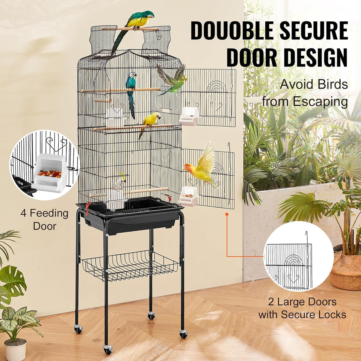 VEVOR 64-inch Open Top Large Parrot Bird Cage with Detachable Rolling - 18.0"L x 14.0"W x 59.5"H - image 4