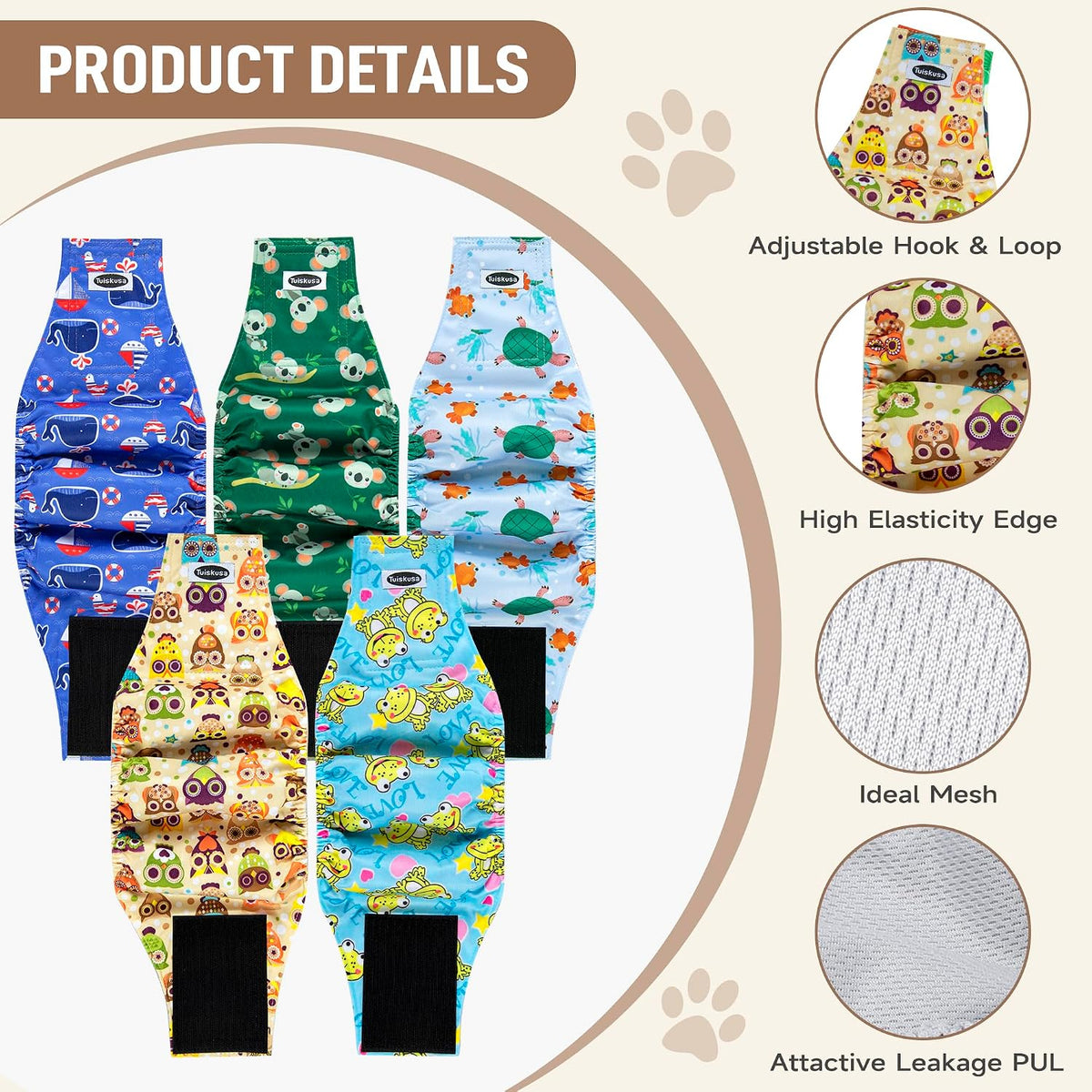 Tuiskusa Male Dog Diapers - Frogs Turtles / X-Large - image 4
