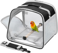 Small Bird Carrier, Large Window Travel Cage with Stand and Easy Clean Tray for Parrot Parakeet - Black