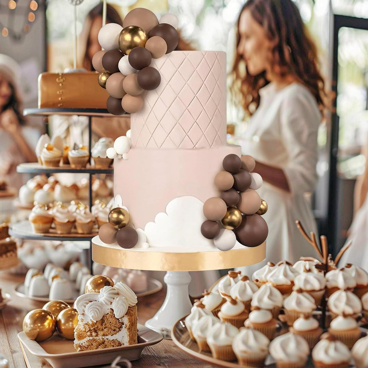 32 PCS Colorful Ball Shaped Cake Topper Pearl Balls Cupcake Cake - Dark Brown Light Brown White Gold - image 4