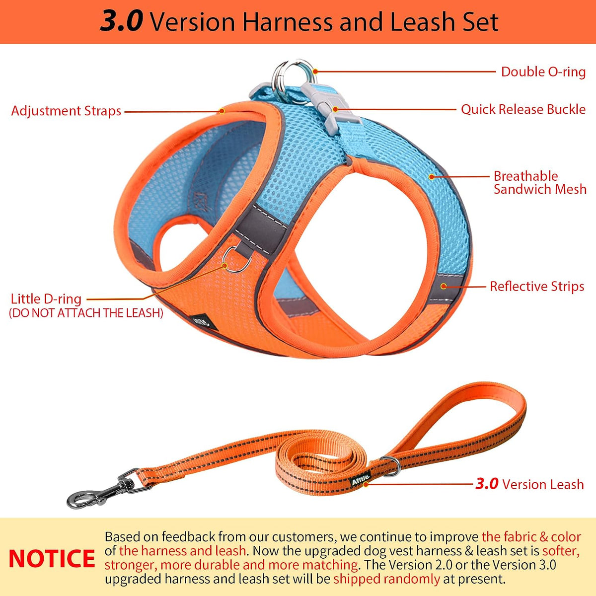 AIITLE Small Dog Harness and Leash Set, Step-in Puppy Pet Vest - XS(Chest: 11.5 - 13.5") / Orange - image 3