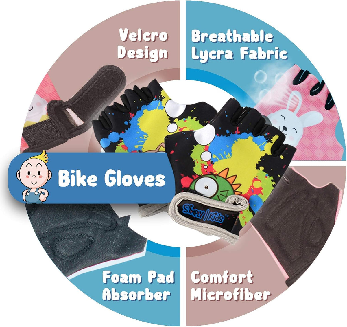 Soft-Style Kids Knee and Elbow Pads with Bike Gloves - Small / Dogcat - image 3