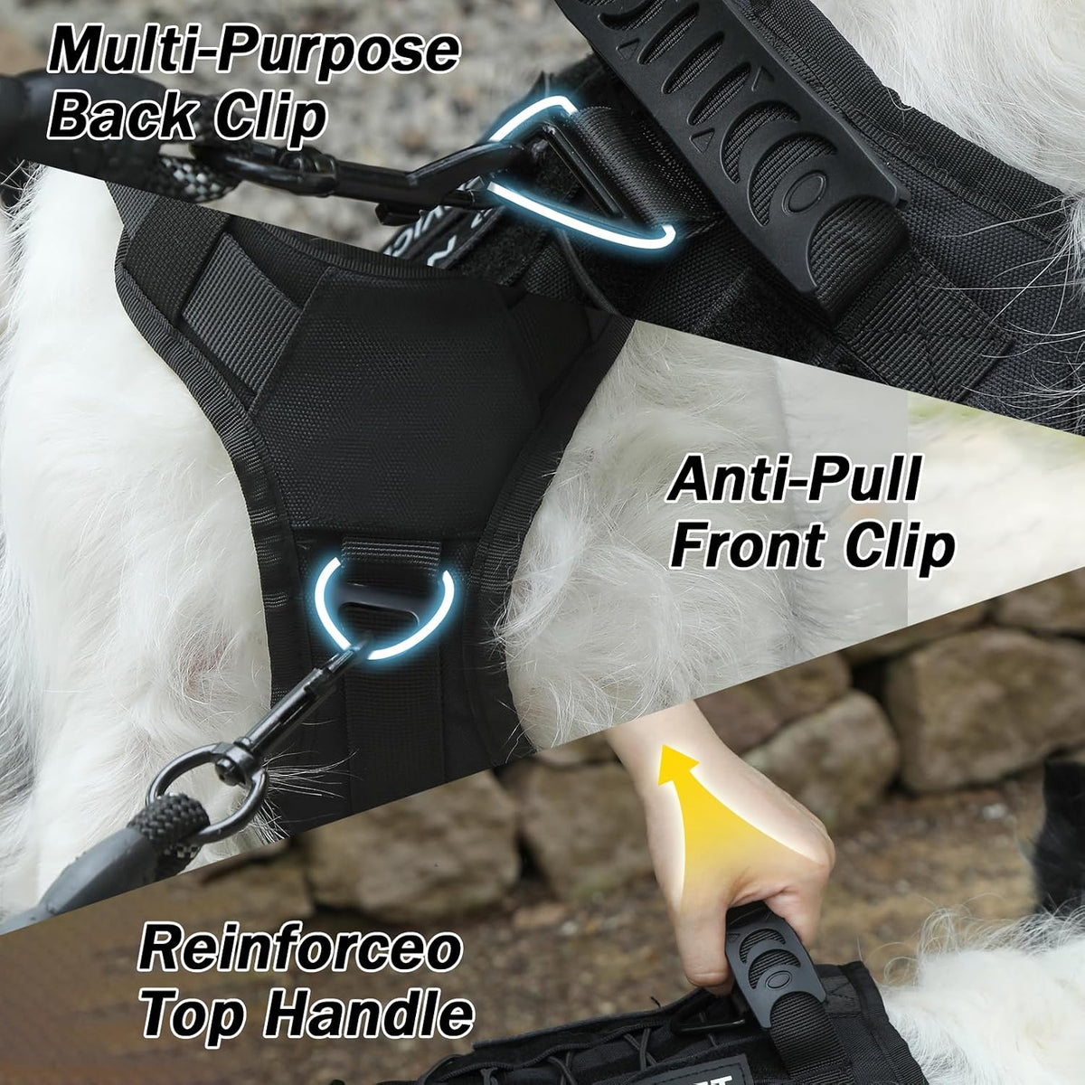 No Pull Tactical Dog Harness Medium Sized Dog, Service Dog Vest - Small(Chest:23.5-32.6",Neck:15-18") / Black - image 4