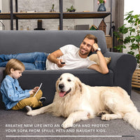 Super Stretch Couch Cover Universal Sofa Covers with Elastic Bottom - Dark Grey / Large (72"-92") - image 2