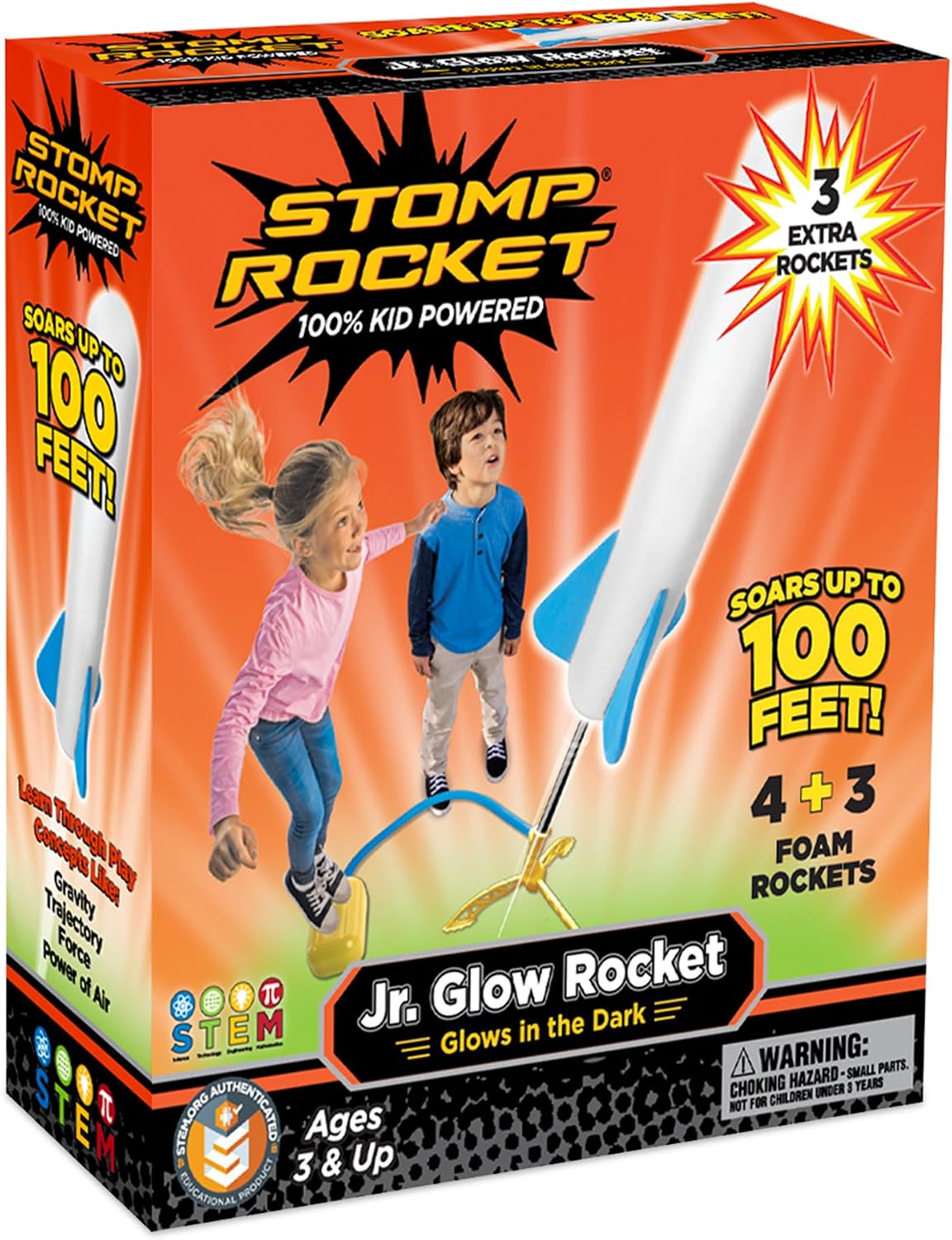 Stomp Rocket Jr Multi-Color Rocket Launcher for Kids, 8 Rockets – Fun for Kids & Family - Jr Glow 7 Rocket Pack