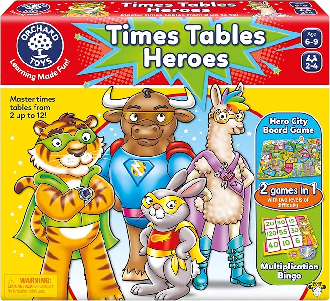 Orchard Toys Moose Games Times Tables Heroes. an exciting Multiplication Game, Superhero Play. for Ages 6-9 and for 2-4 Players-Board Games-BIG FRENCHIES-TinyTreasures Baby Boutique
