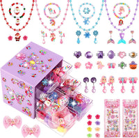 Drabac kids jewelry set with clip-on earrings, rings and necklaces in a purple organizer box - view 2