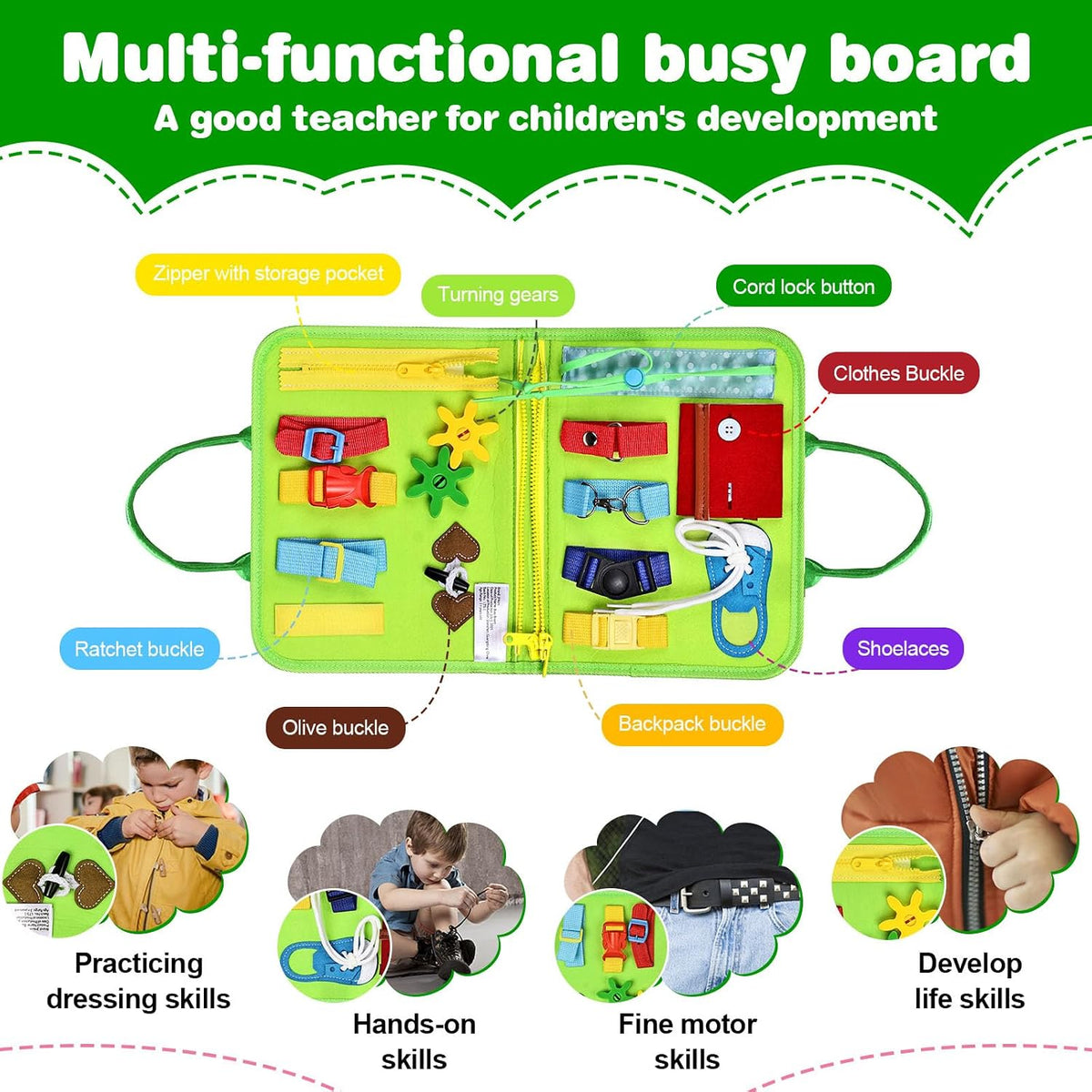 JHkim Busy Board Montessori Toys for Boys Girls Gifts - Green - image 3