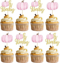 Gyufise 24Pcs Pumpkin Oh Baby Cupcake Toppers Pink Fall Pumpkin - Pink 3