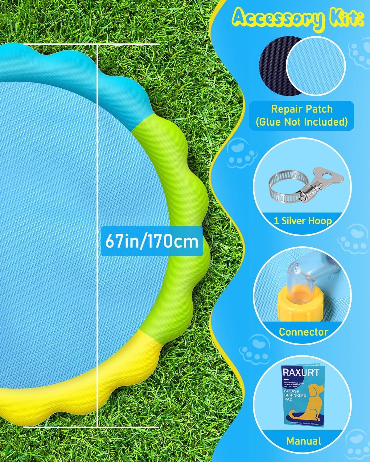 Raxurt Non-Slip Splash Pad for Kids and Dog - Colorful / 67in - image 3