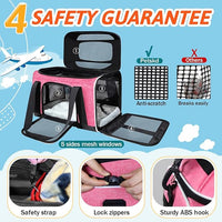 Petskd Top-Expandable Pet Carrier 17x12x8.5 Inches JetBlue Allegiant Spirit Airline Approved, Soft-Sided Carrier for Small Cats and Dogs with Locking Safety Zippers and Anti-Scratch Mesh(Pink)