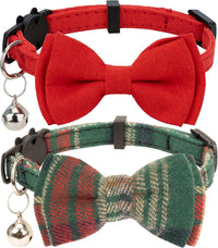 Collar for Cat Pet Breakaway with Bell Bowtie Detachable Bow - Christmas-A