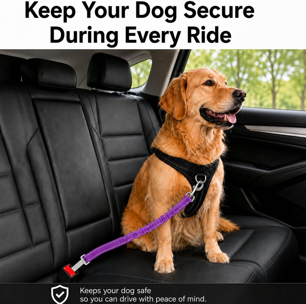 Dog Seat Belt 2Pcs, Retractable Pet Car Harness - Purple - image 2