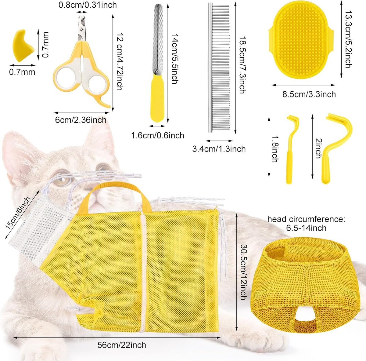 9 Pcs Cat Bathing Bag Set Cat Shower Bag - Yellow - image 2