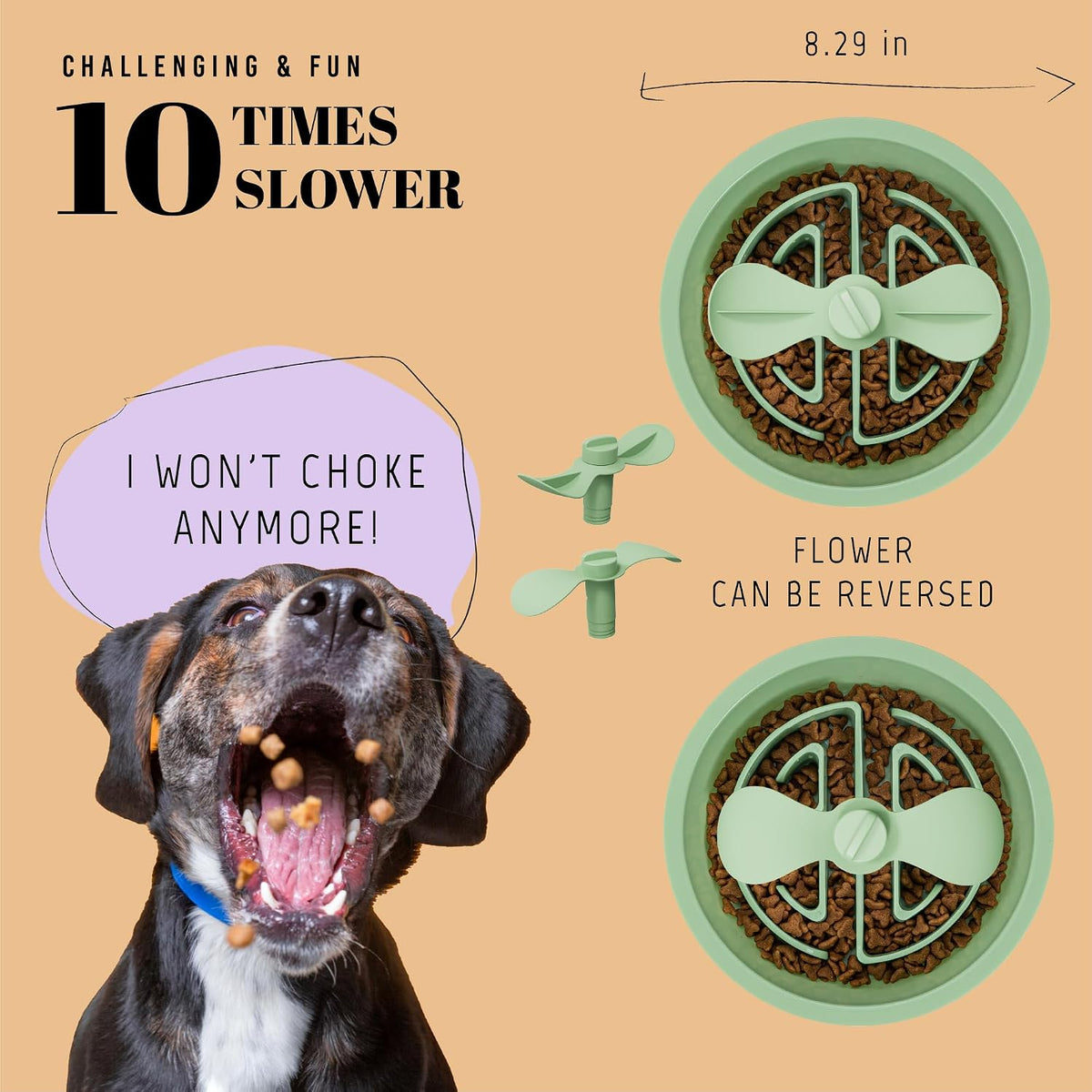 AVERYDAY Slow Feeder Dog Bowls for Large Breed - Petal Feeder Green / 2.5 Cup - Fit 7.5-7.7'' Feeder Holes - image 3