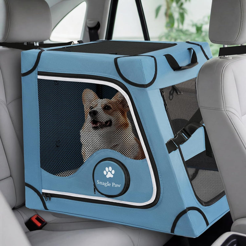 Snagle Paw Portable Dog Crate for Car Travel - Blue / 24.8"L x 18.9"W x 20.9"H