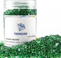 TWINKLING High Luster Round Fire Glass Stones,Glass Marbles,Glass Pebbles,Glass Beads Gems for Fire Pit Vase Fillers Crafts Aquarium Garden Decoration,3-6mm,1-Pound Jar (Light Green)
