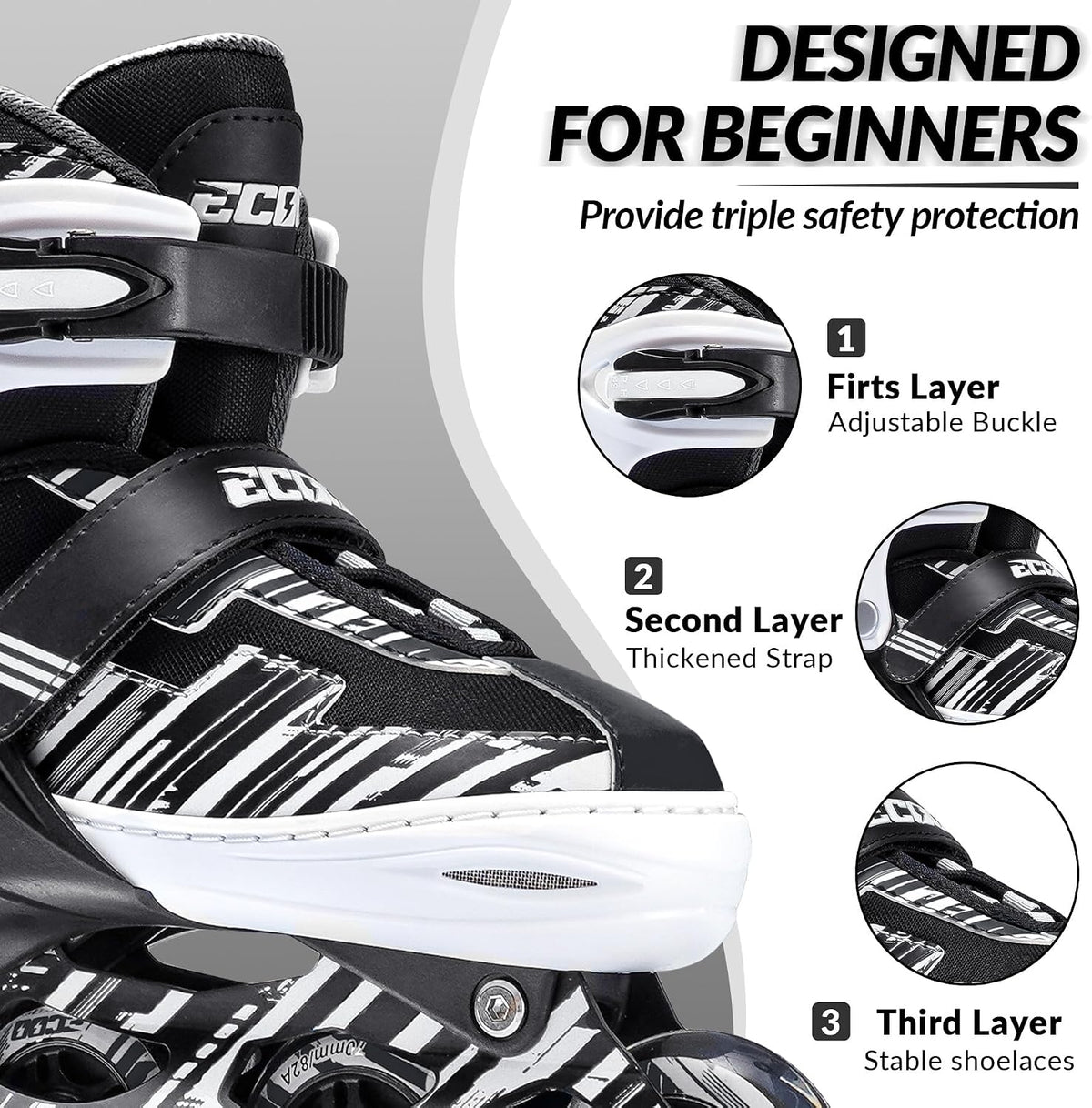 Adjustable Inline Skates for Kids Ages 4-12 – Fun for Kids & Family - White / Medium-Big Kids（13j-3 US） - image 2