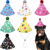 6PCS Dog Birthday Party Hats Felt for Small Medium Dogs Paw Bone – Essentials for Dogs - Party Hat / Large