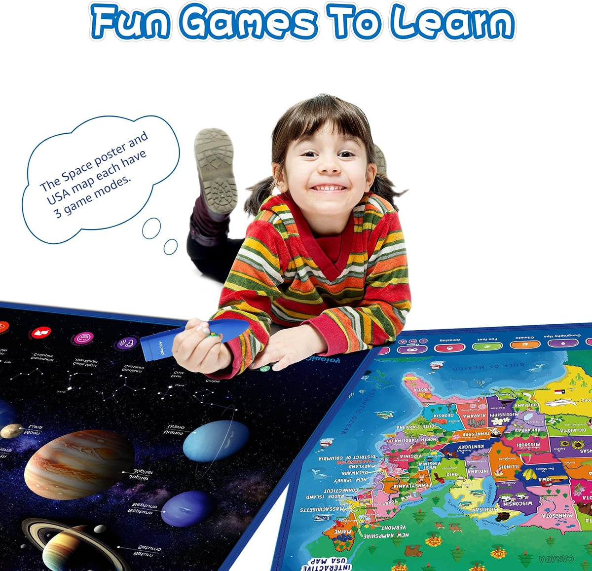 Qiaojoy bilingual talking USA map and solar system poster set with audio pen - view 8
