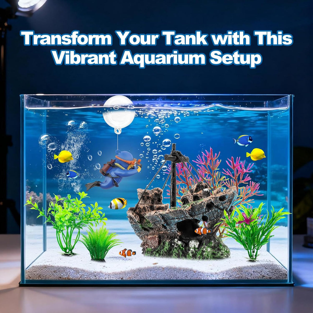 6 Pcs Aquarium Decor Set Shipwreck Decoration Little Diver Floating - 6 Pcs - image 2