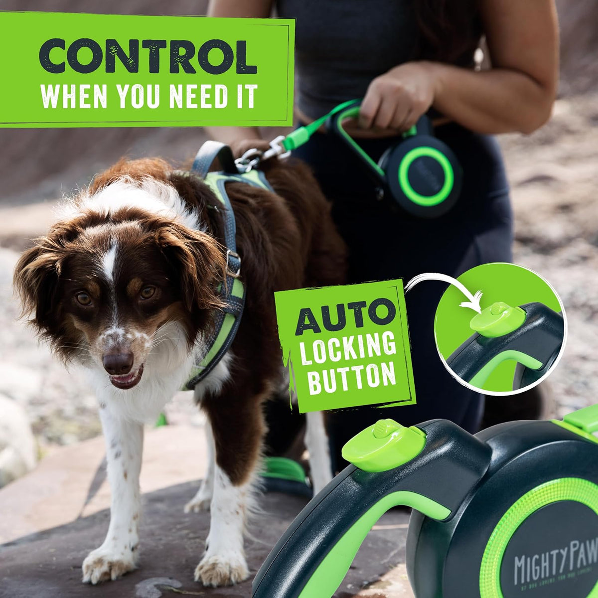Mighty Paw Retractable Dog Leash, for Large Dogs, Auto-Locking - Original Green / 0 - 50 lbs - image 3