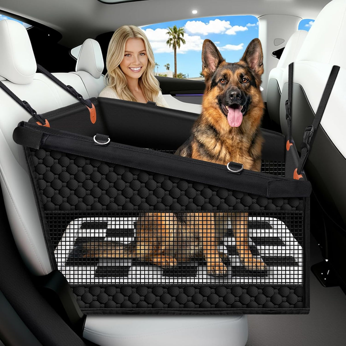 Large Dog Car Seat Half Back Seat Extender with Hard Bottom – Essentials for Dogs - Checkered / Extra Large