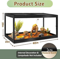 PROLEE Bearded Dragon Tank,Tempered Glass Reptile Tank with Mesh Roof and Front Sliding Door,Anti-Scratch Lizard Tank,Spacious Reptile Enclosure for Snakes,Lguanas (Black, 63Gallons,40"x20"x20")