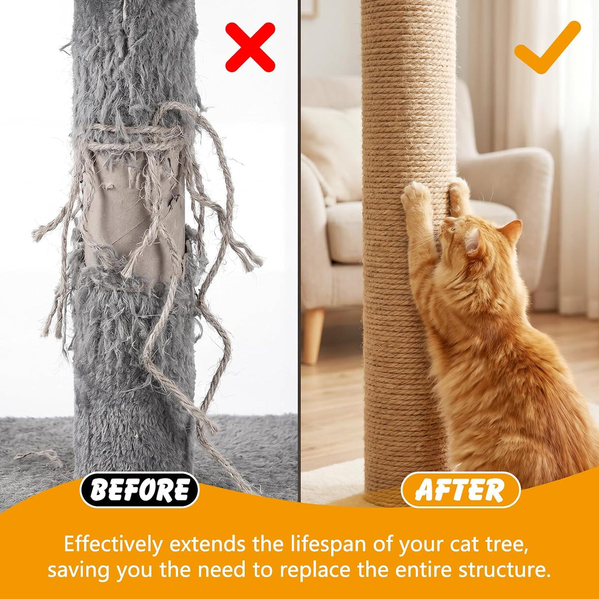 Natural Sisal Rope for Cat Scratcher - 1/4 Inch x 100 Feet - image 4