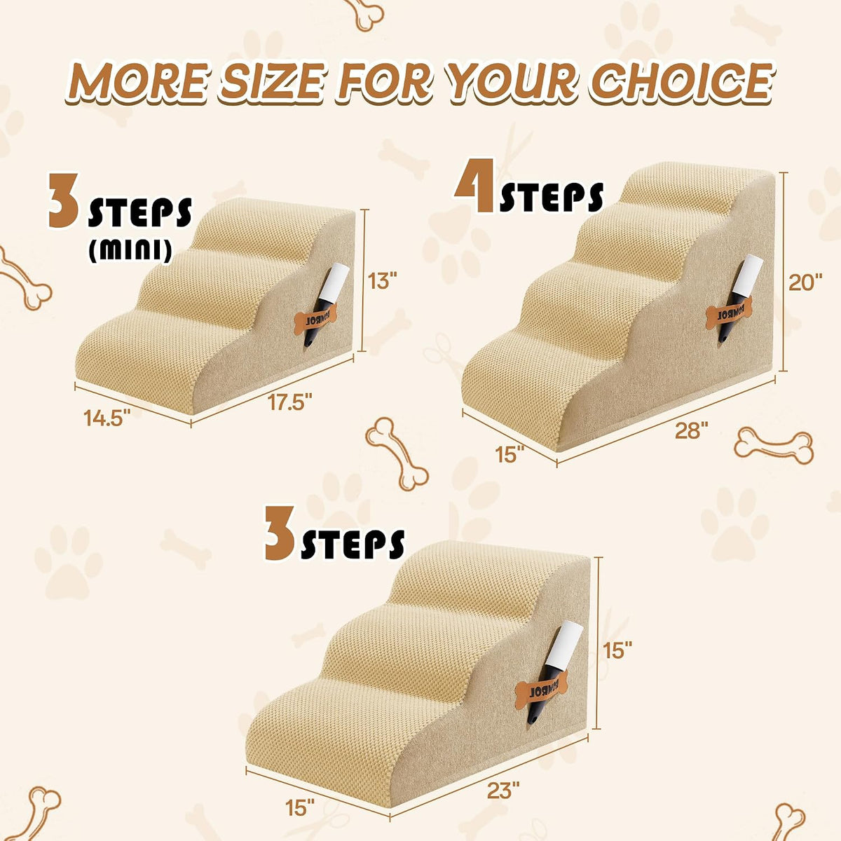 Dog Stairs Ramp for High Bed - 3 Step-13.5"H / Fleece-Beige - image 2