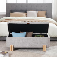 Wavy Ottoman Storage Bench Multi-Functional Narrow Entryway Bench Elegant End of Bed Bench with Storage and Safty Hinge for Living Room Entryway Hallway Bedroom Boutique, Grey