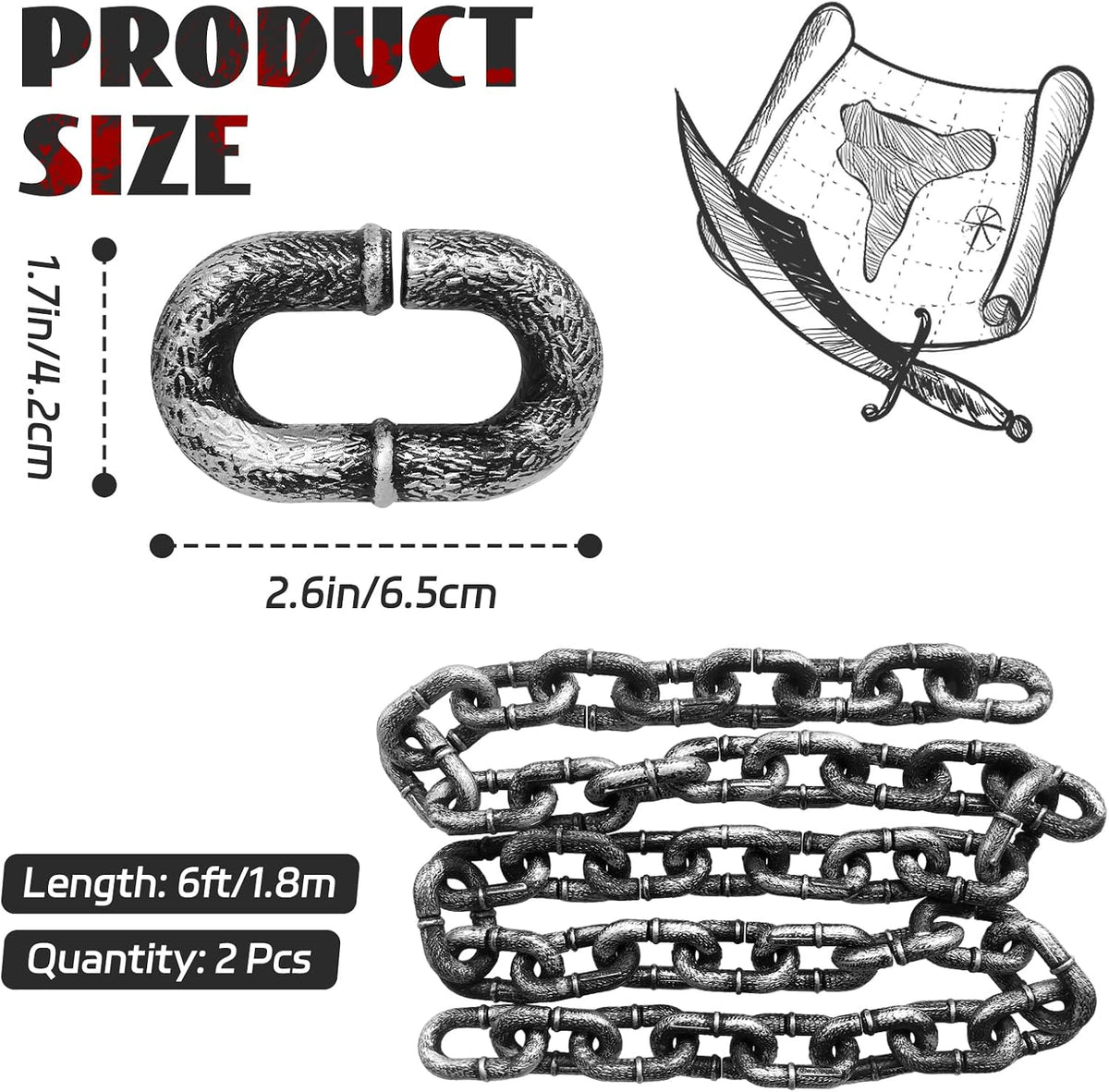Bvrbaory 6 ft Halloween fake chain prop with rusty metallic finish - view 6