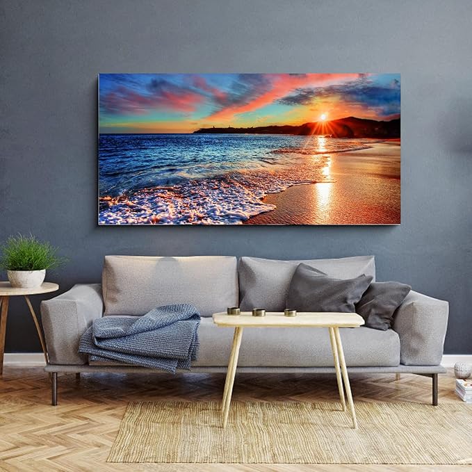 Yxbhhym-Beach Wall Art Pictures for Living Room Ocean Canvas Wall Art Decor Bedroom Sunset Painting Coastal Artwork for Wall Seascape Print Sea Poster Modern Landscape Office Art Home Decorations