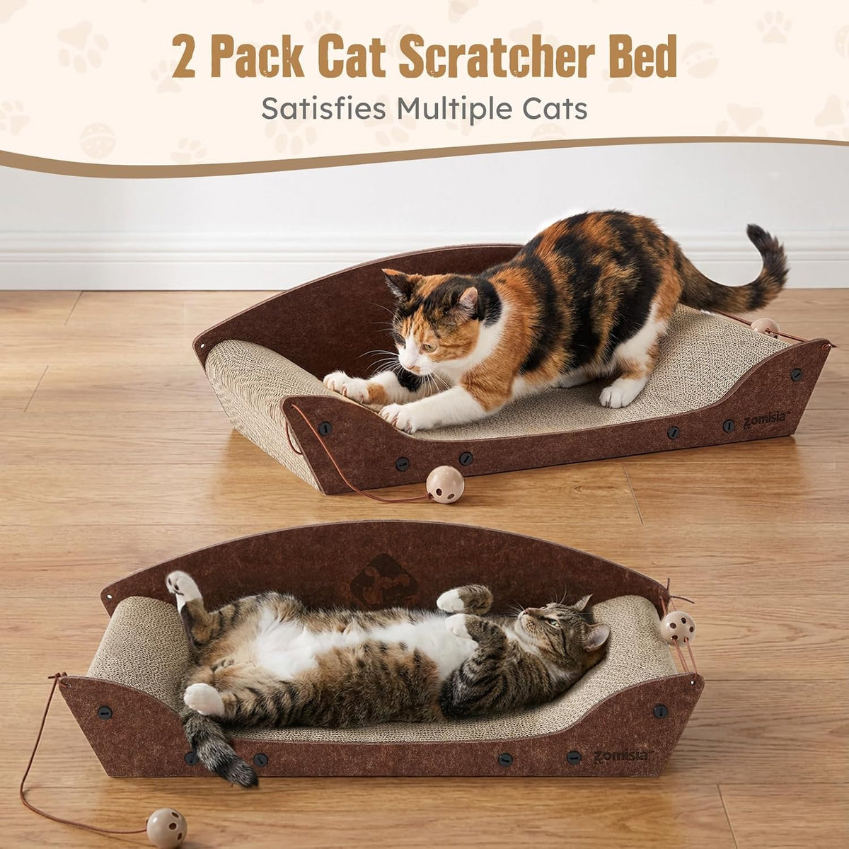 26'' Cardboard Cat Scratcher Bed for Indoor Cats, 1PC, Brown – Essentials for Cats - 2PCS-Brown - image 3