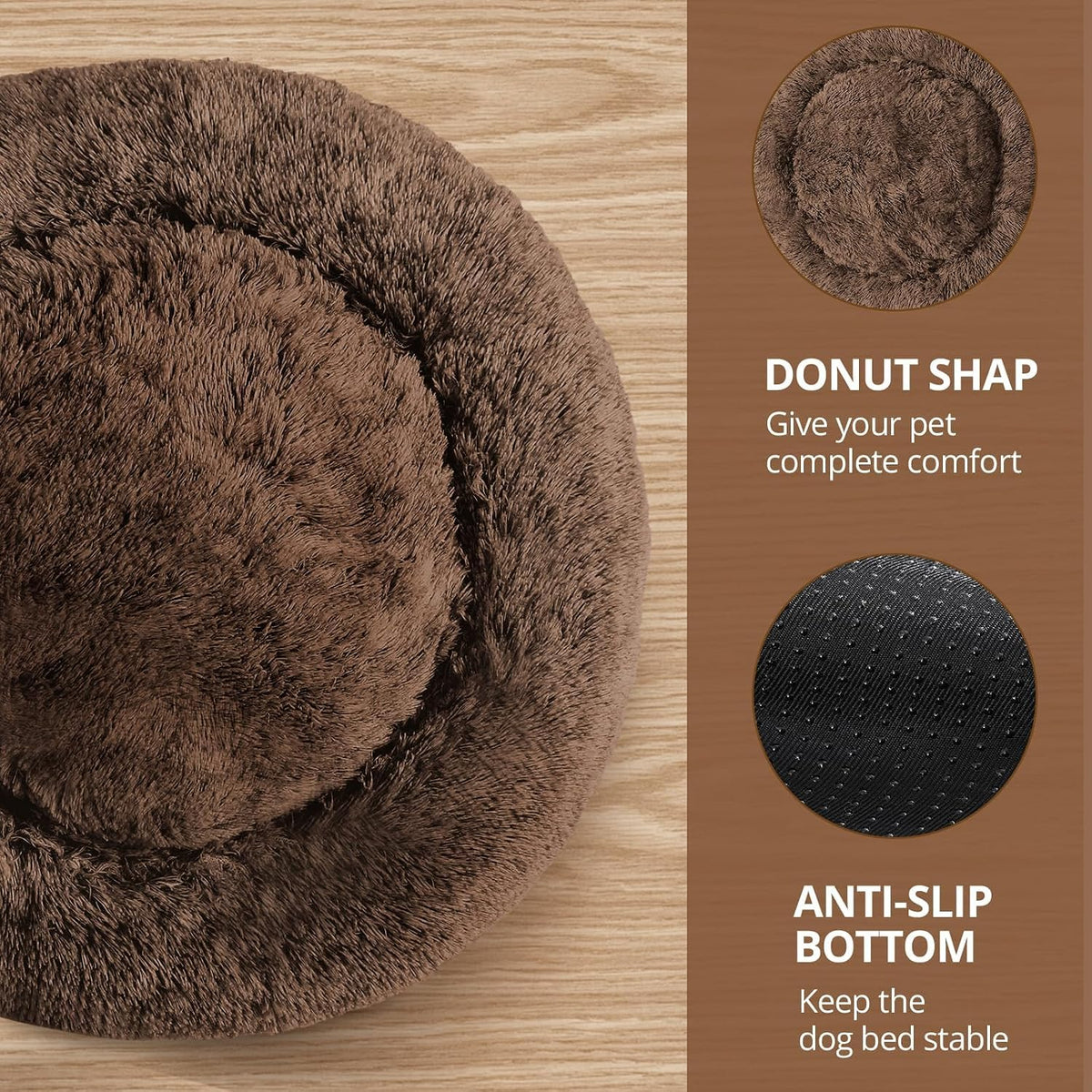 JOLLYVOGUE Small Dog Bed, Calming Dog Beds for Small Dogs & Indoor Cats - 20 Inches Donut Washable - Coffee / 45.0"L x 45.0"W x 10.0"Th - image 3