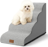 Dog Stairs for Small Dogs 19.7" H, Curved Dog Step for Puppy, Older or Cat, Medium Pet Ramp for Sofa, Couch or Bed, Ladder with High Density Foam, 15.7x28.3x19.7 inch, 4 Step, White Black