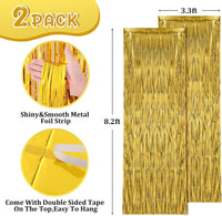 Voircoloria 2 Pack Gold Foil Fringe Backdrop Curtains - Gold / 2 - image 3