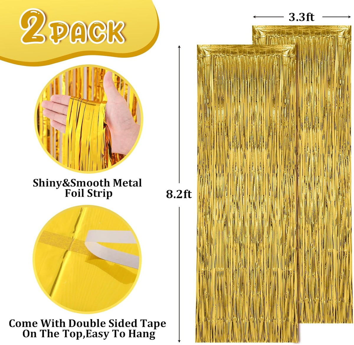 Voircoloria 2 Pack Gold Foil Fringe Backdrop Curtains - Gold / 2 - image 3