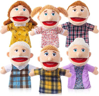 6 Pcs Family Hand Puppets 12 Inch Grandparents, Mom & Dad - 6 Family A