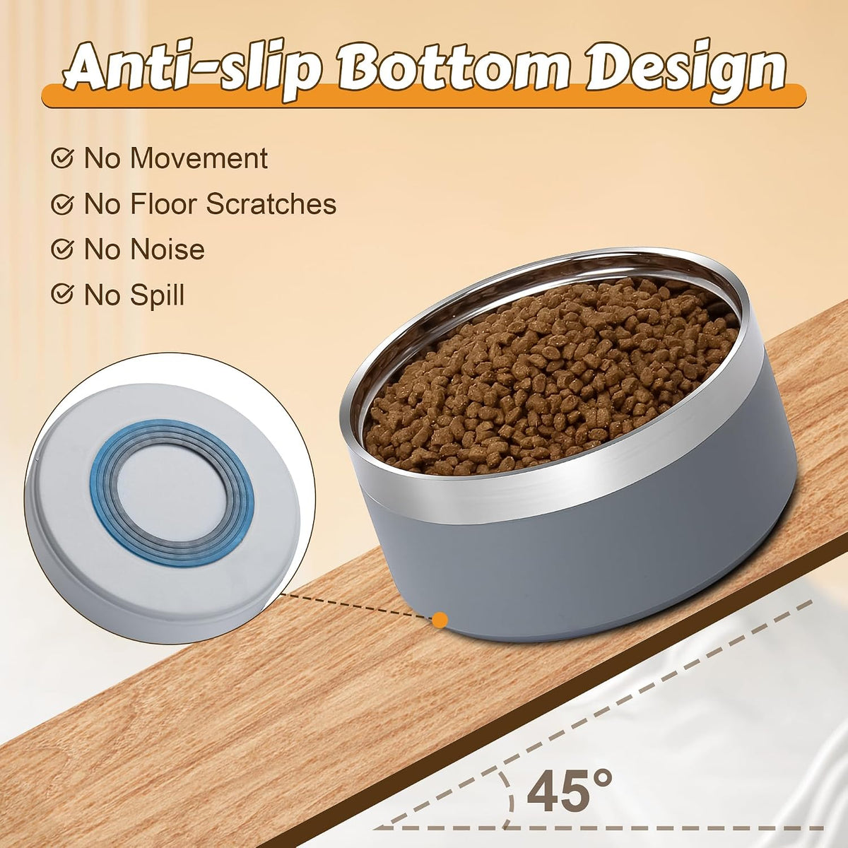 UPSKY 27oz Elevated Stainless Steel Dog Bowls Non-Slip Wooden Stand - Grey - image 3